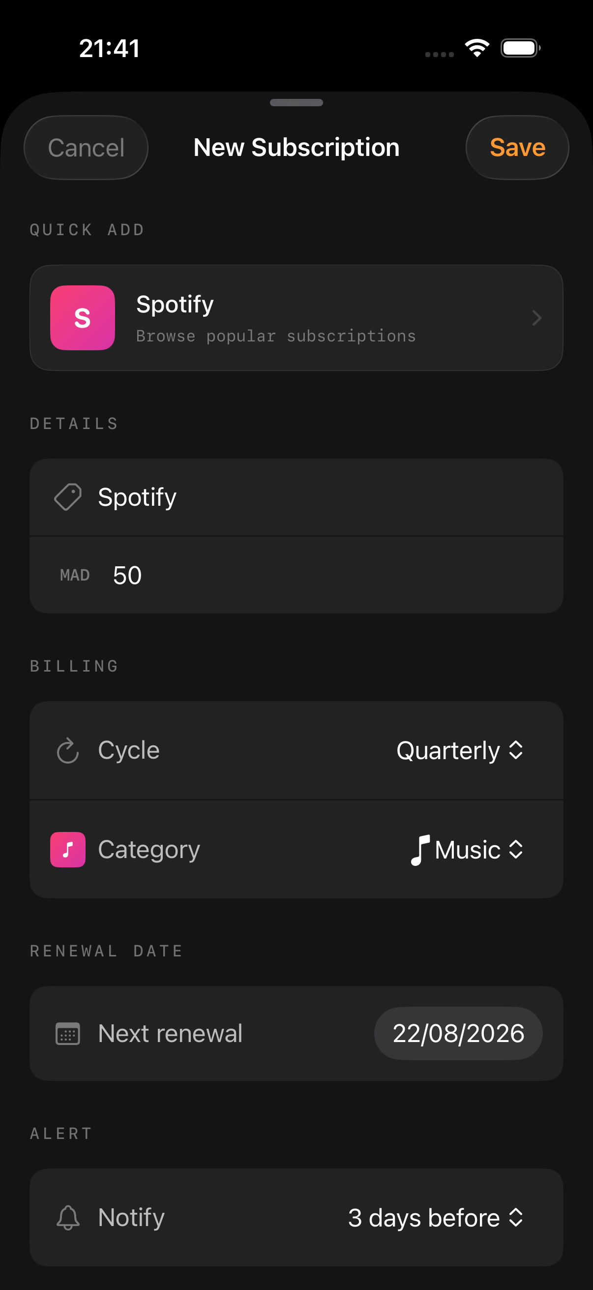 MurphSignal form for adding a new subscription