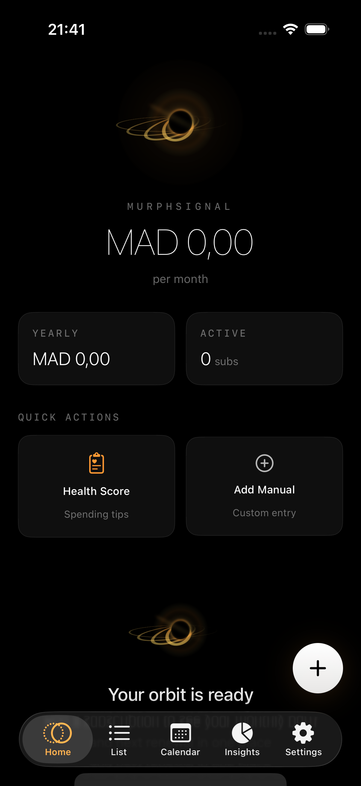 MurphSignal home dashboard showing monthly and yearly subscription totals